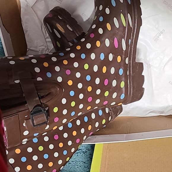 Polka Dot rain boots size 7 capella NewYork Y2K BROWN SHINY MULTI DOTS SPORTY - Picture 6 of 12